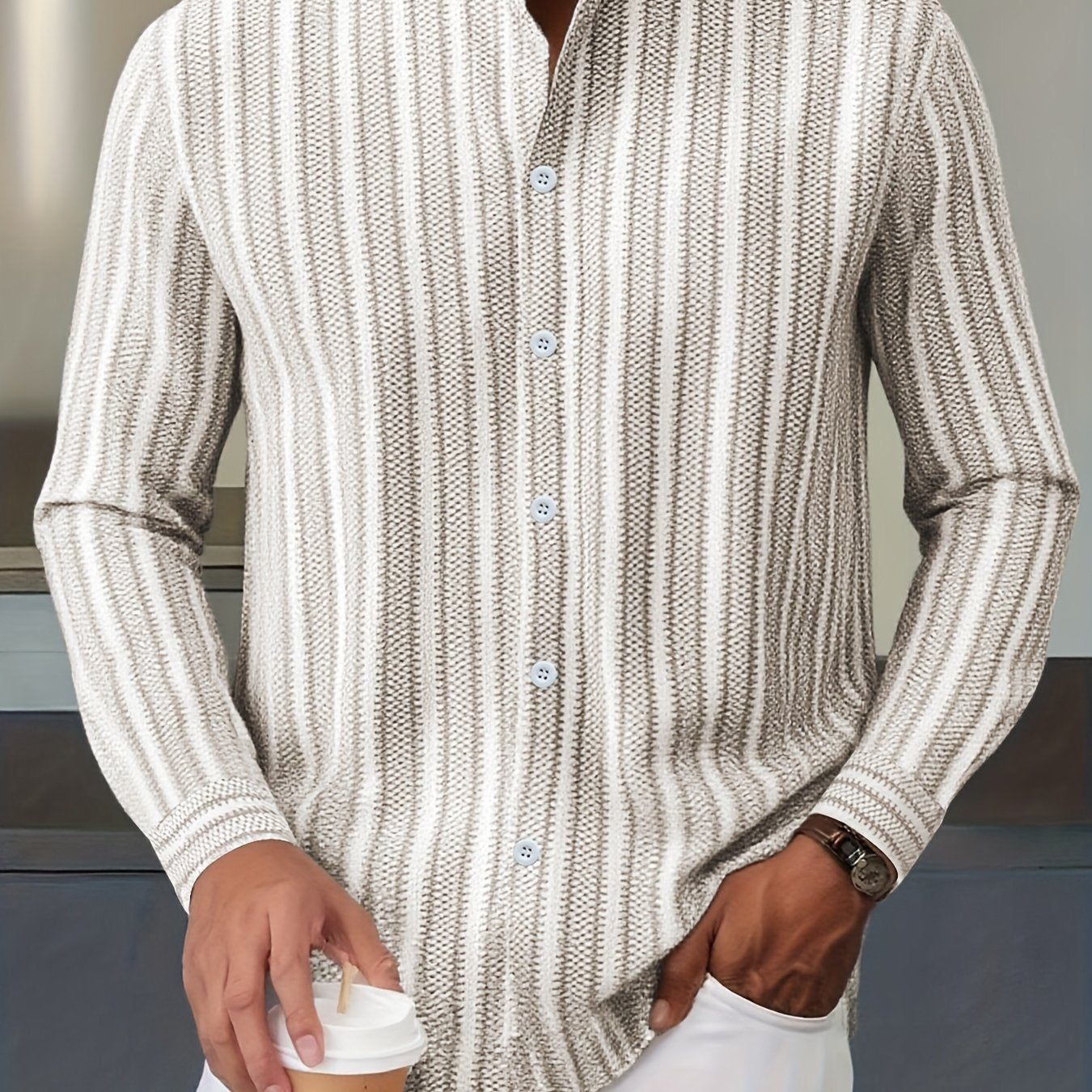 WL Boutique | Men’s Casual Striped Long-Sleeve Shirt – Classic Stand Collar Design