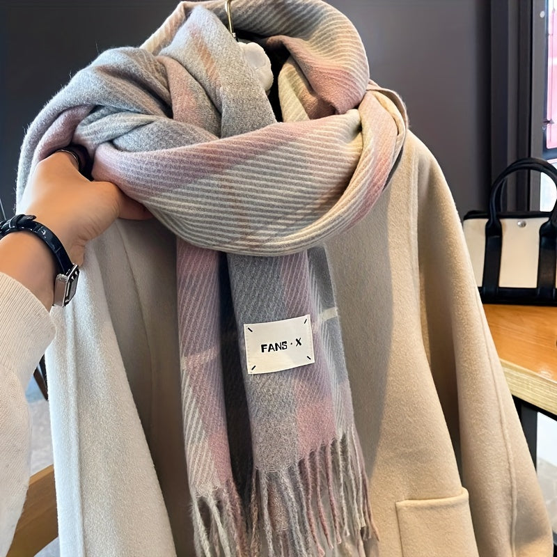 WL Boutique | Elegant Plaid Scarf – Light Purple &amp; Green Jacquard Shawl