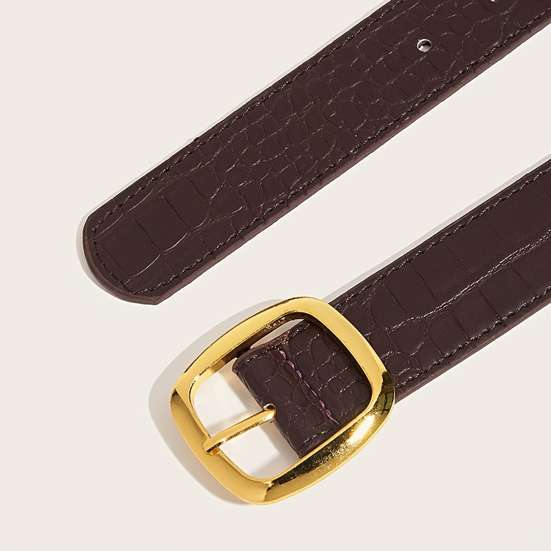WL Boutique | Retro Black Belt with Square Buckle &amp; Stone Pattern