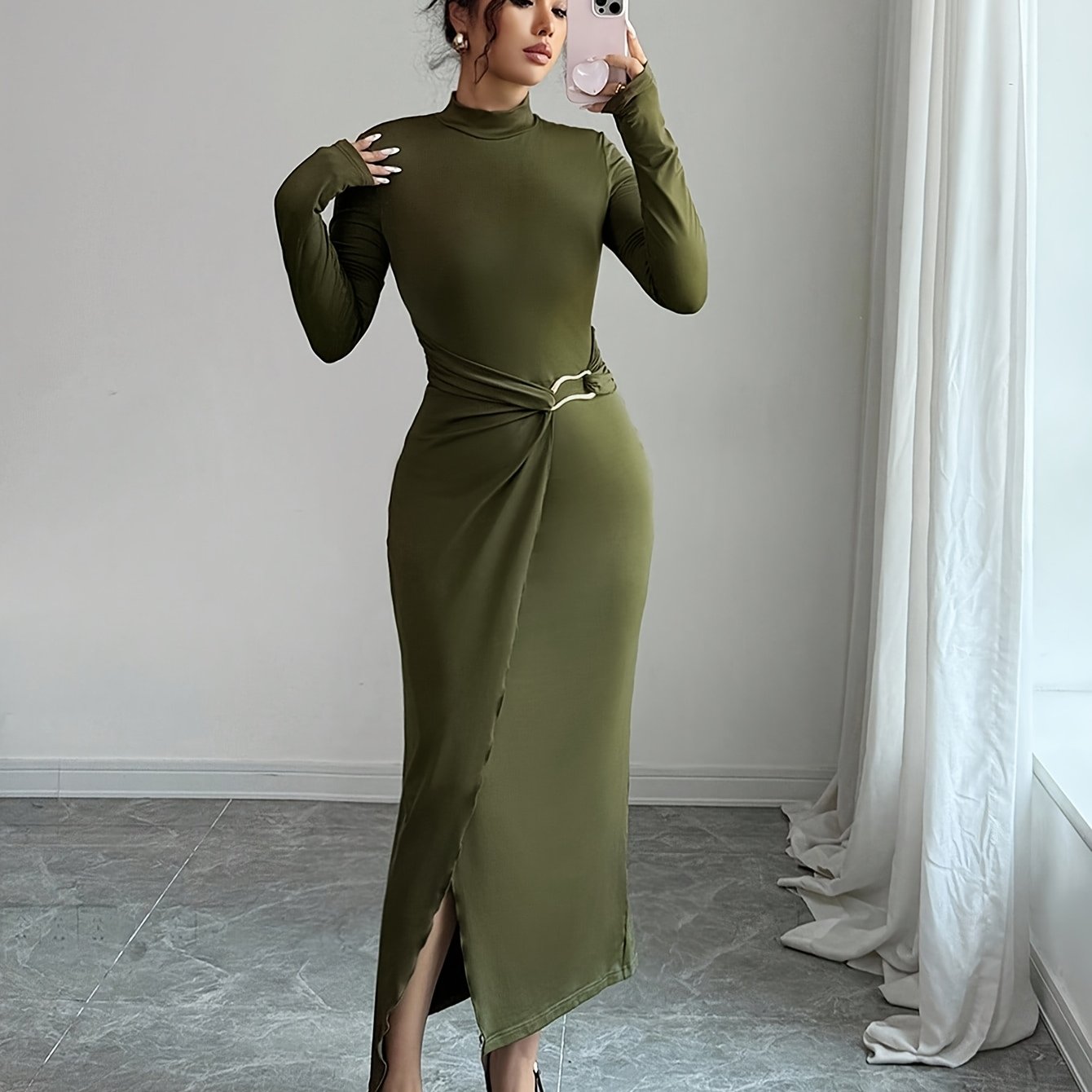 WL Boutique | Elegant Olive Green Winter Mermaid Dress