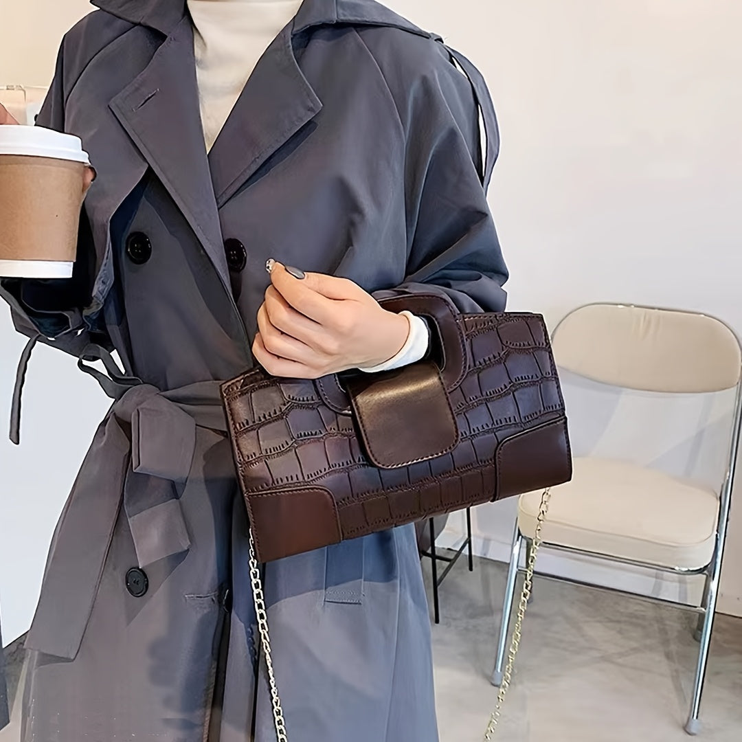 WL Boutique | Crocodile-Pattern Shoulder &amp; Crossbody Bag – Timeless Brown Elegance