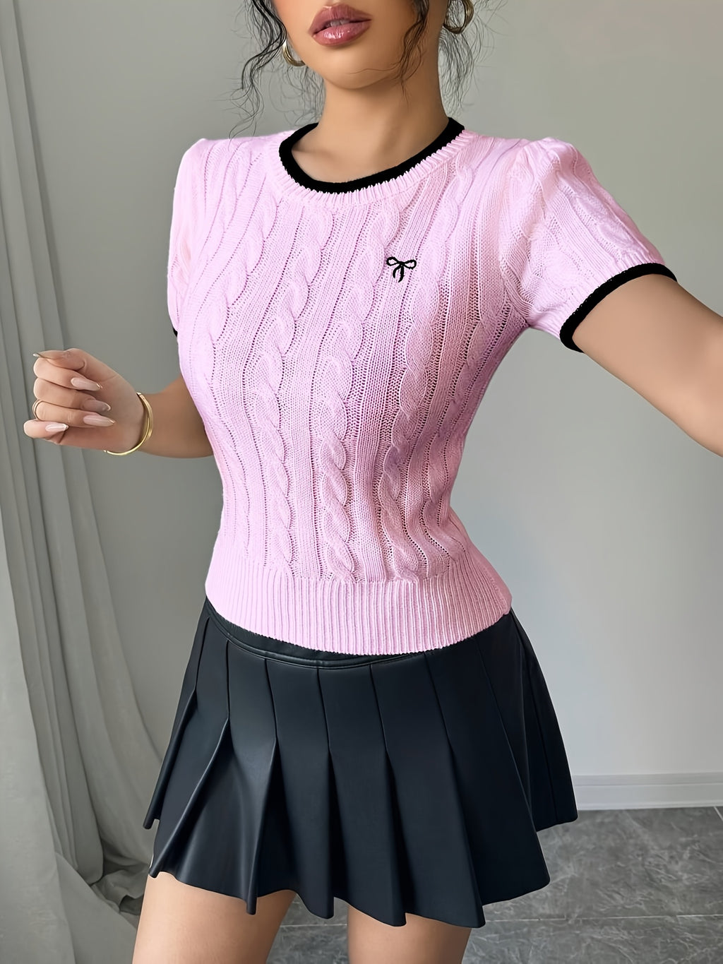 WL Boutique | Elegant Cat-Ear Detail Top with Two-Tone Edges