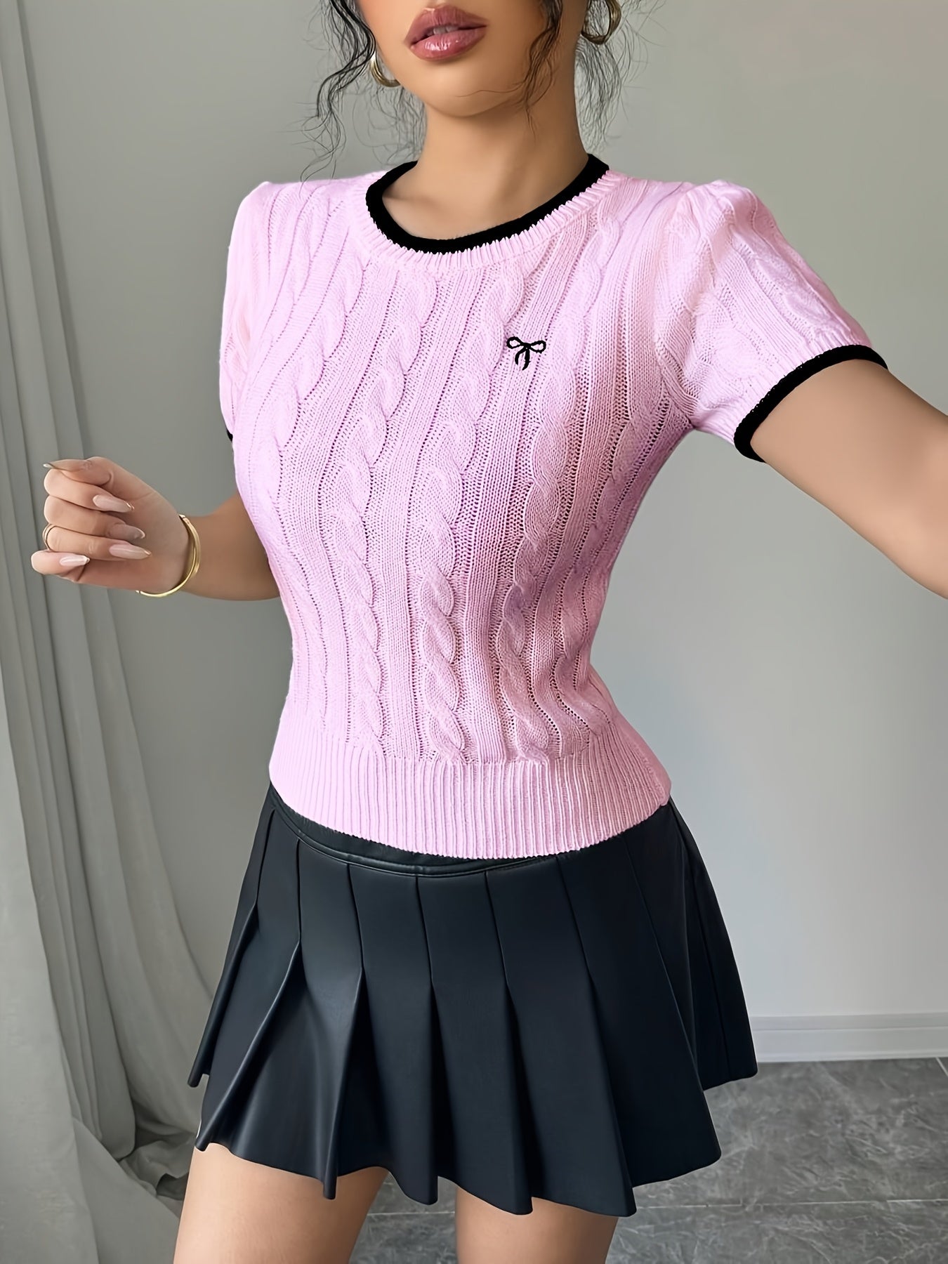 WL Boutique | Elegant Cat-Ear Detail Top with Two-Tone Edges