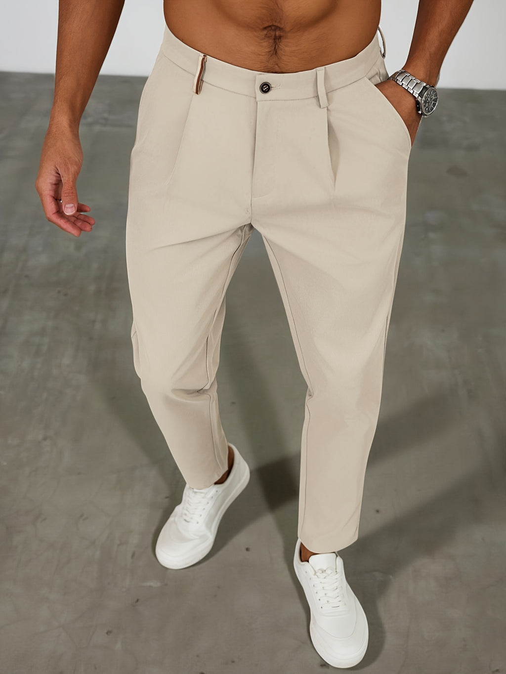 WL Boutique Men | Beige Pleated Business Casual Trousers