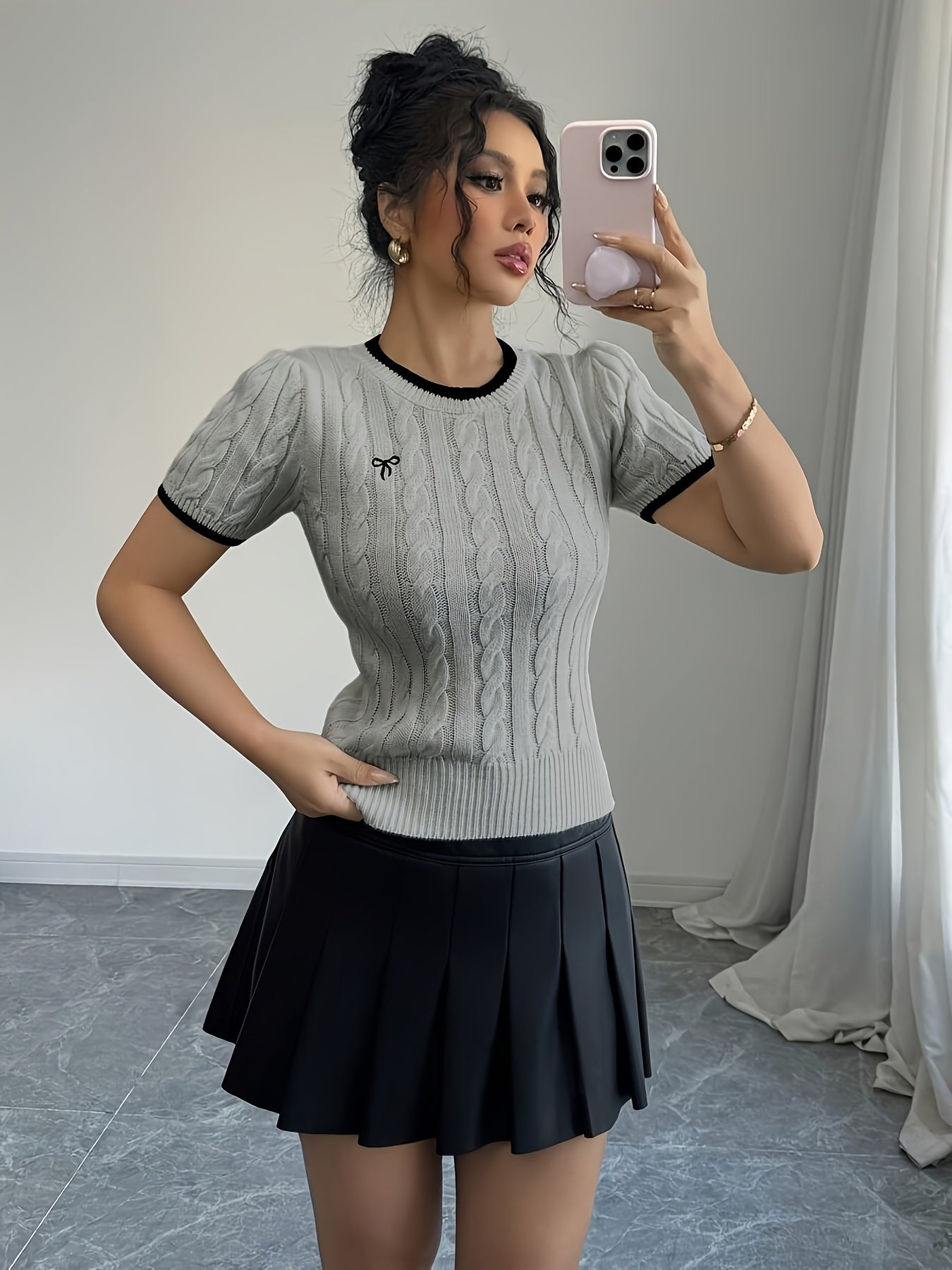 WL Boutique | Elegant Cat-Ear Detail Top with Two-Tone Edges