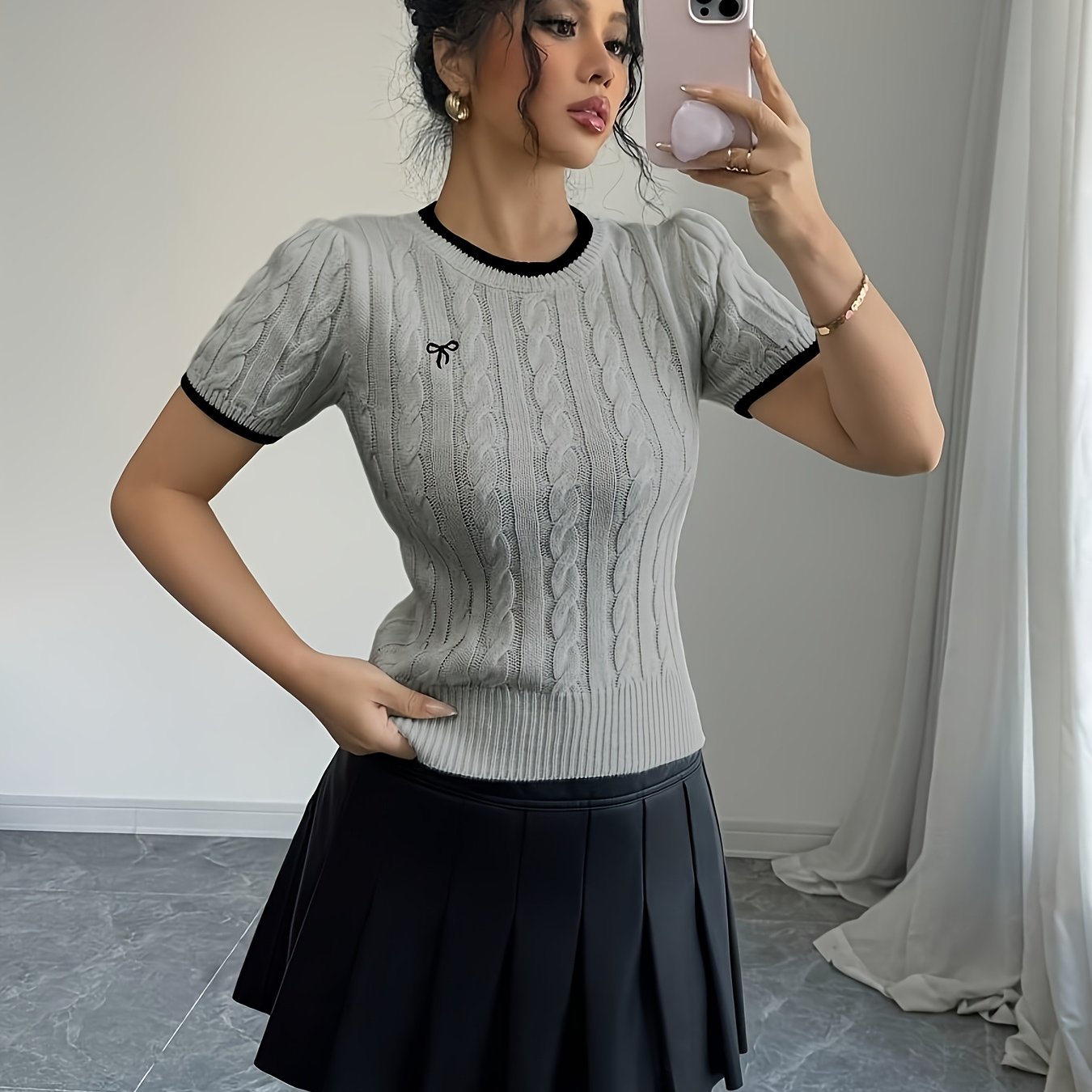 WL Boutique | Elegant Cat-Ear Detail Top with Two-Tone Edges