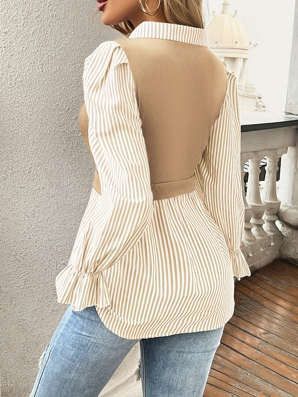 Classic Beige Button-Up Blouse for Autumn Elegance