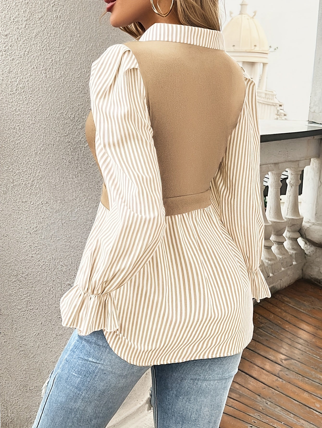Classic Beige Button-Up Blouse for Autumn Elegance