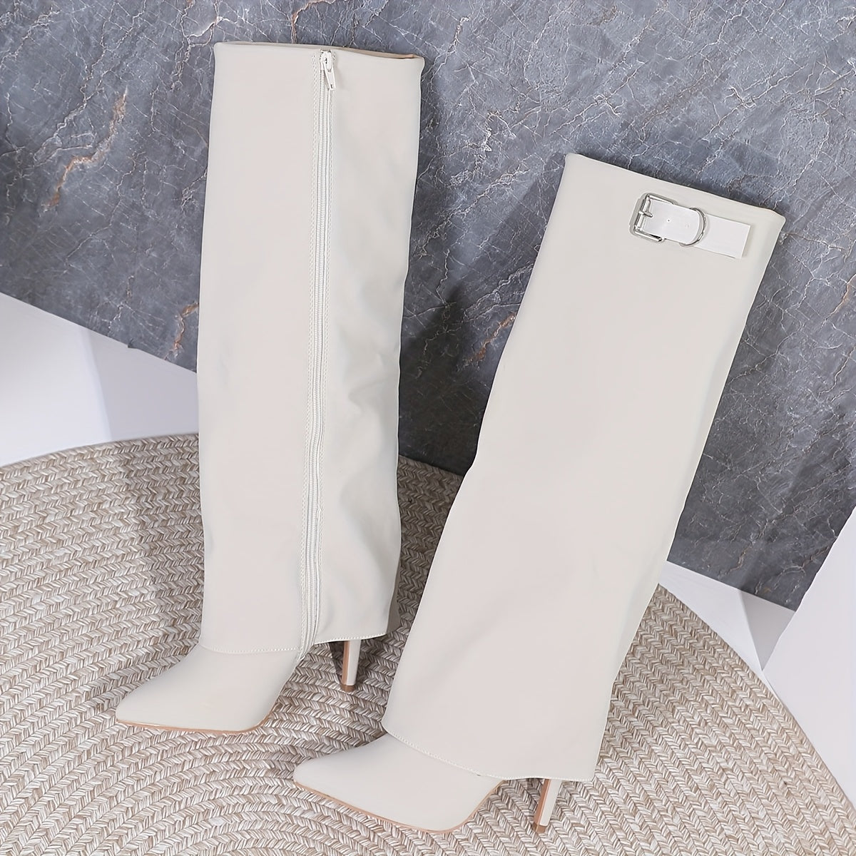 WL Boutique | Elegant Pointed-Toe Knee-High Boots with Metallic Buckle