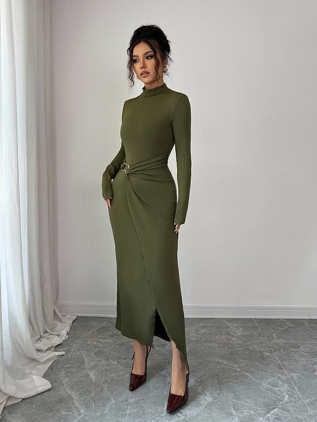 WL Boutique | Elegant Olive Green Winter Mermaid Dress
