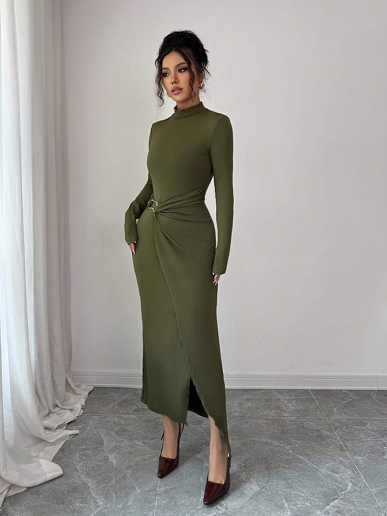 WL Boutique | Elegant Olive Green Winter Mermaid Dress