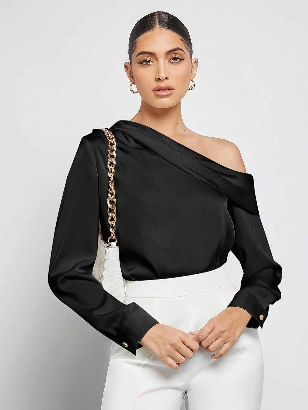 Bruna Aeppli by WL Boutique | Asymmetrical Pleated Satin Shirt – Effortless Urban Elegance