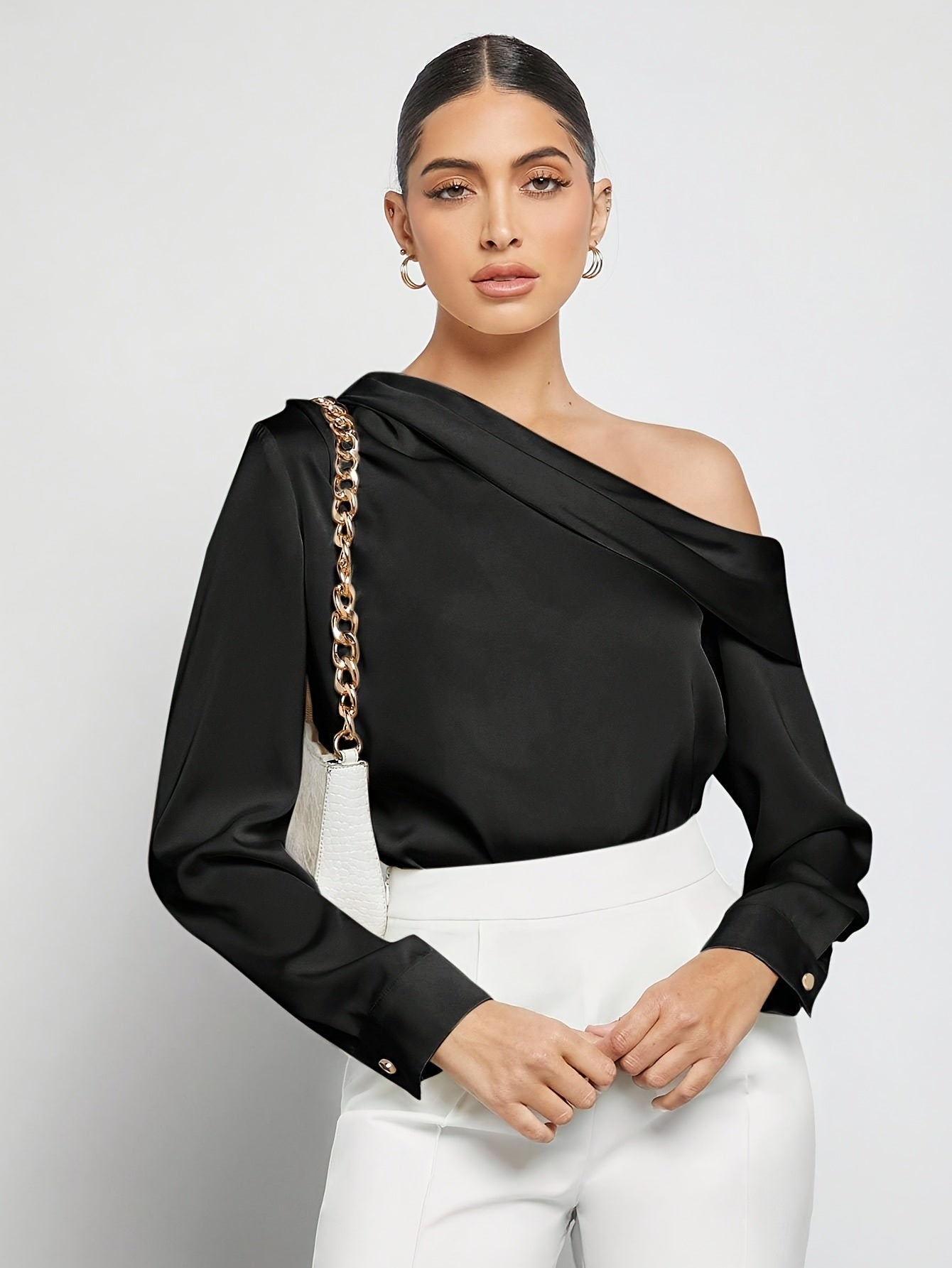 Bruna Aeppli by WL Boutique | Asymmetrical Pleated Satin Shirt – Effortless Urban Elegance