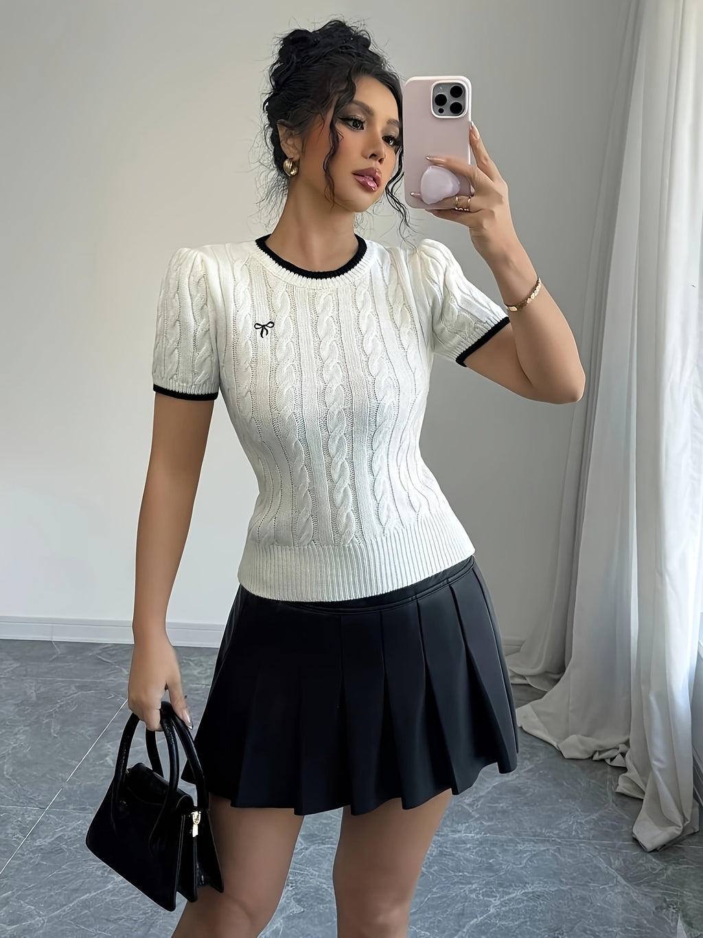 WL Boutique | Elegant Cat-Ear Detail Top with Two-Tone Edges