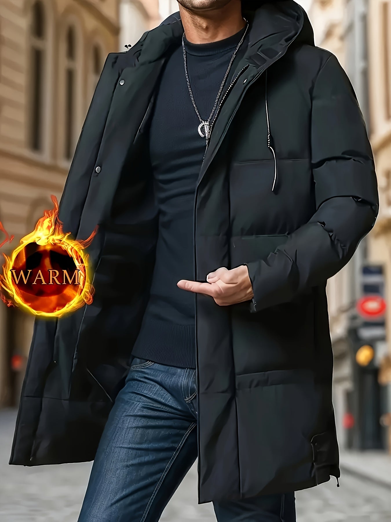 WL Boutique | Men’s Winter Hooded Padded Coat – Warm &amp; Sleek Mid-Length Jacket