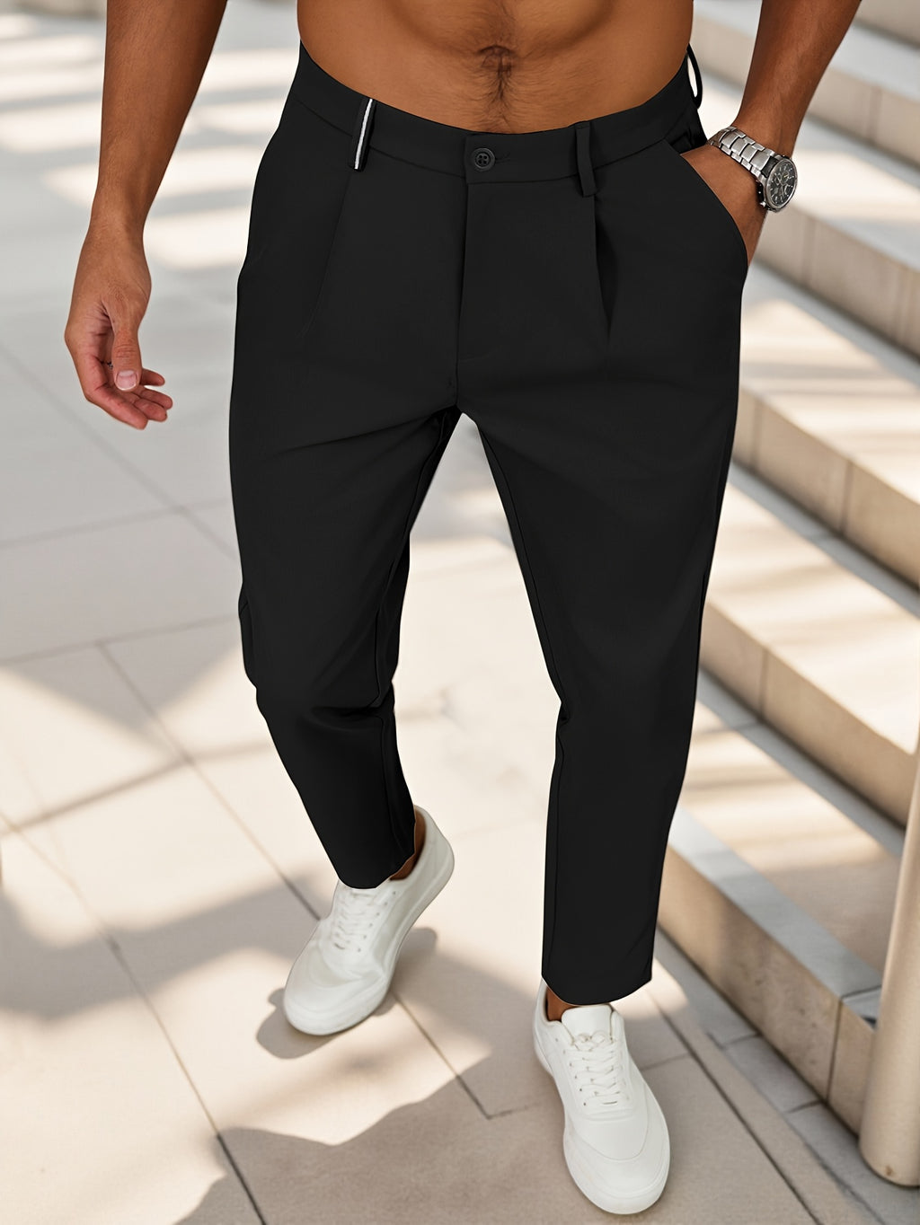 WL Boutique Men | Beige Pleated Business Casual Trousers