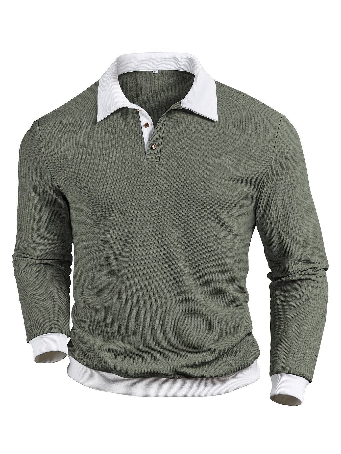 WL Boutique | Men’s Textured Waffle Knit Shirt – Contrast Collar &amp; Cuff Trim