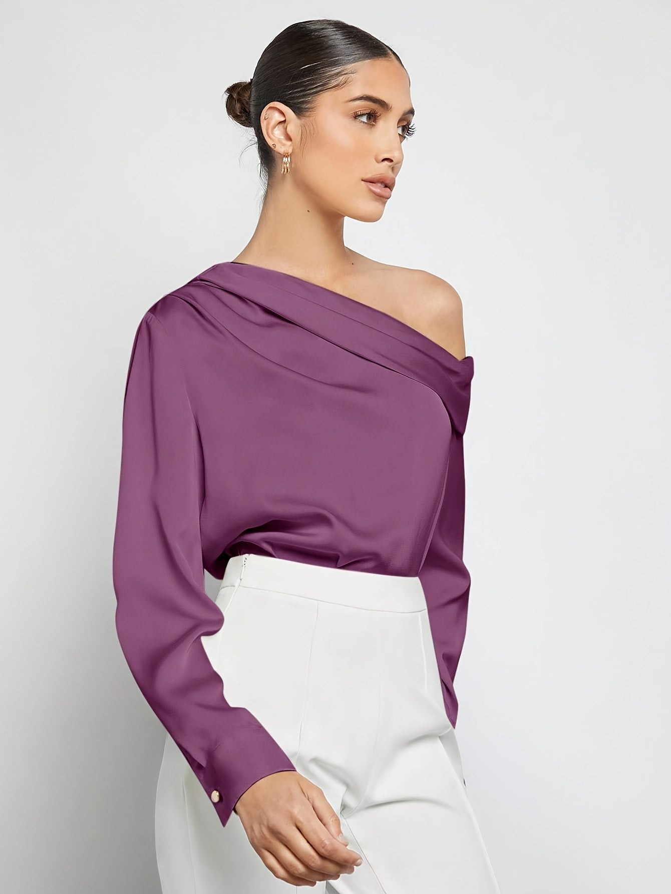 Bruna Aeppli by WL Boutique | Asymmetrical Pleated Satin Shirt – Effortless Urban Elegance