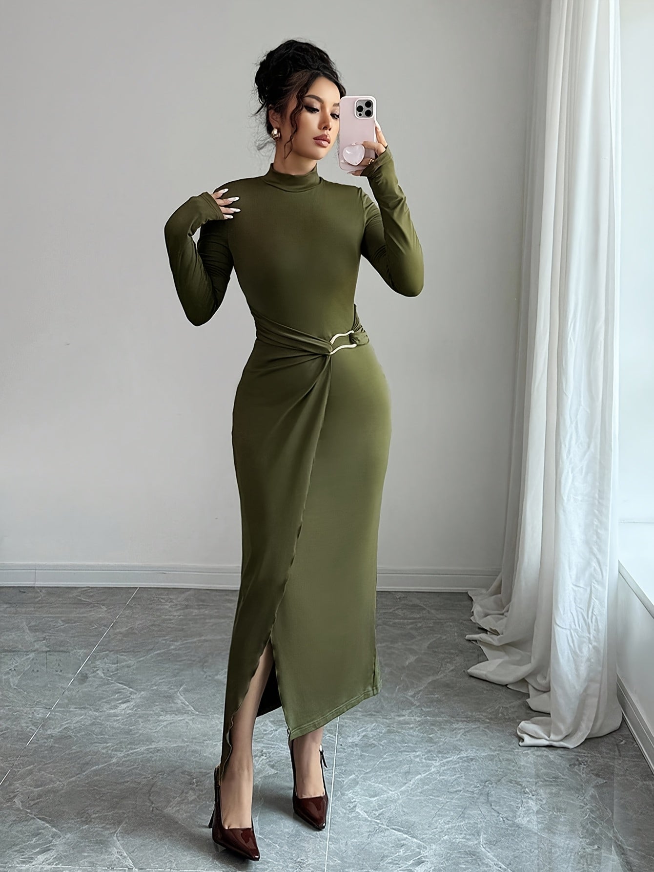 WL Boutique | Elegant Olive Green Winter Mermaid Dress