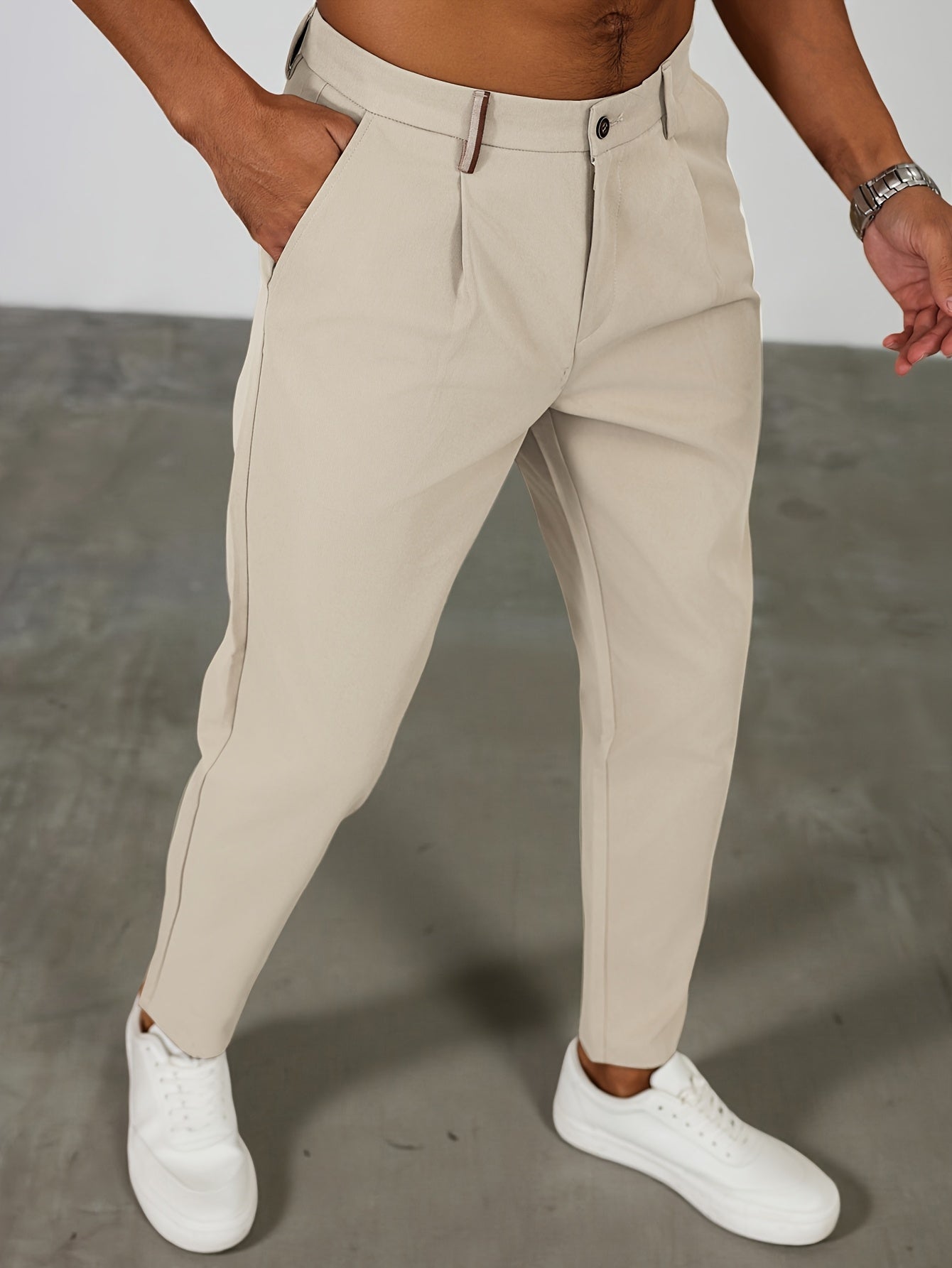 WL Boutique Men | Beige Pleated Business Casual Trousers