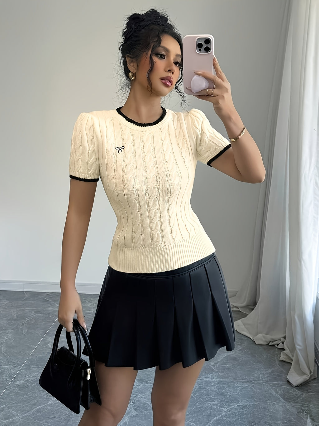 WL Boutique | Elegant Cat-Ear Detail Top with Two-Tone Edges