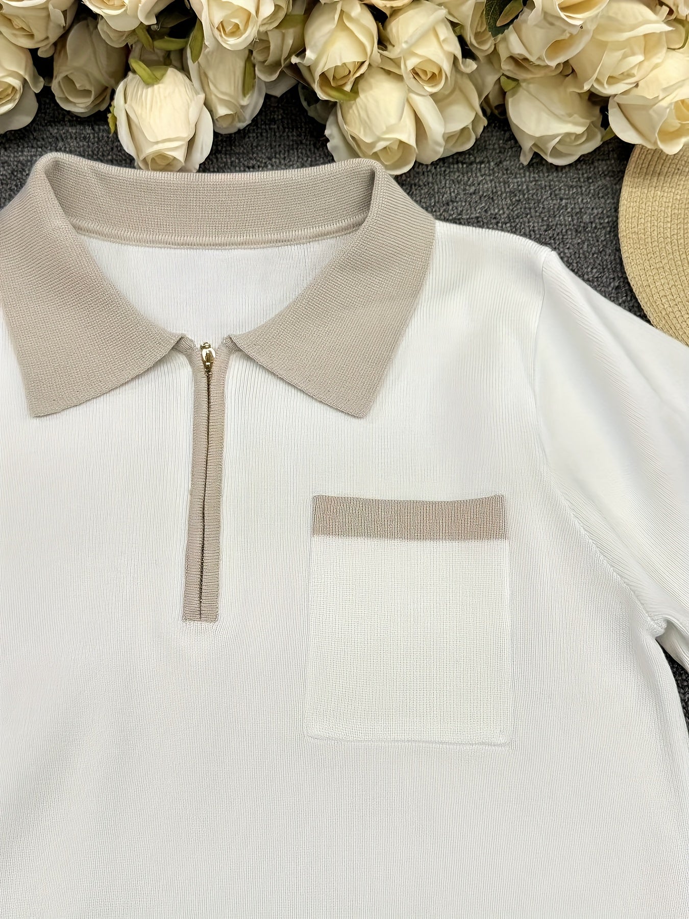 WL Boutique | Navy &amp; White Half-Zip Color Block Sweater