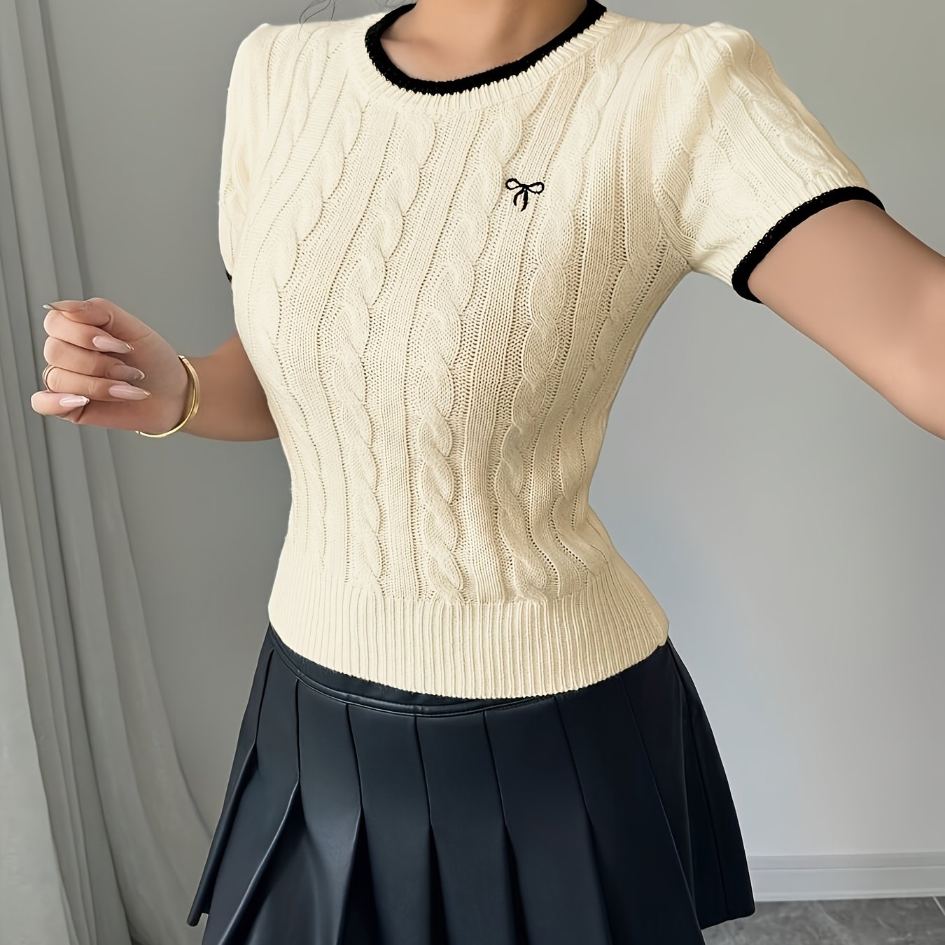 WL Boutique | Elegant Cat-Ear Detail Top with Two-Tone Edges