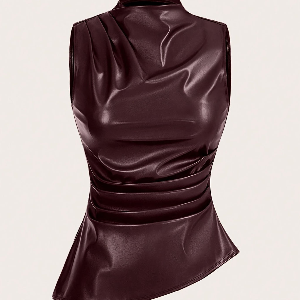 WL Boutique | 90’s-Inspired PU Pleated Collar Top – Modern Street Elegance