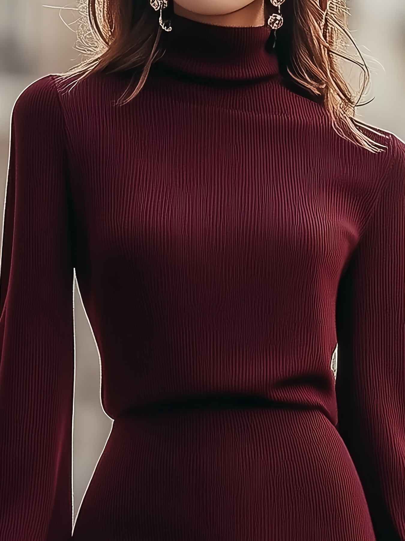 Burgundy High-Neck A-Line Dress