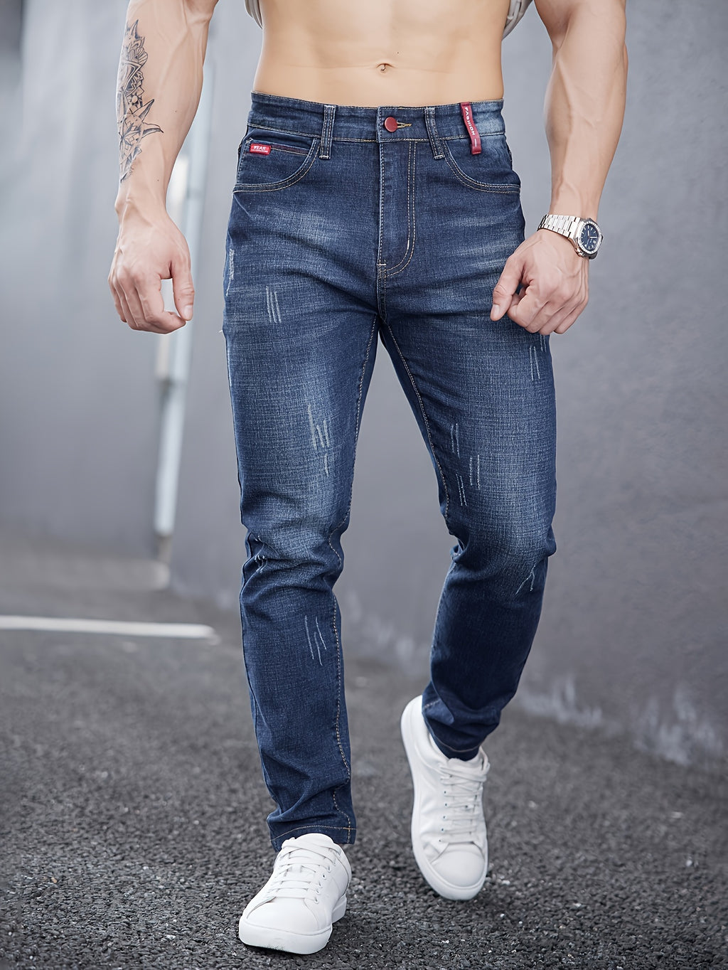 WL Boutique Men | Slim-Fit Light Wash Faux Denim with Embroidered Detail