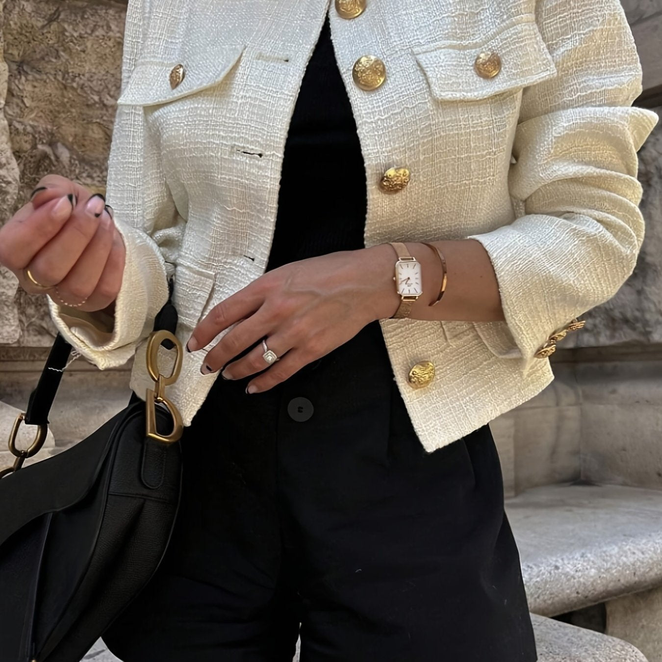WL Boutique | Elegant Beige Blazer with Golden-Tone Buttons