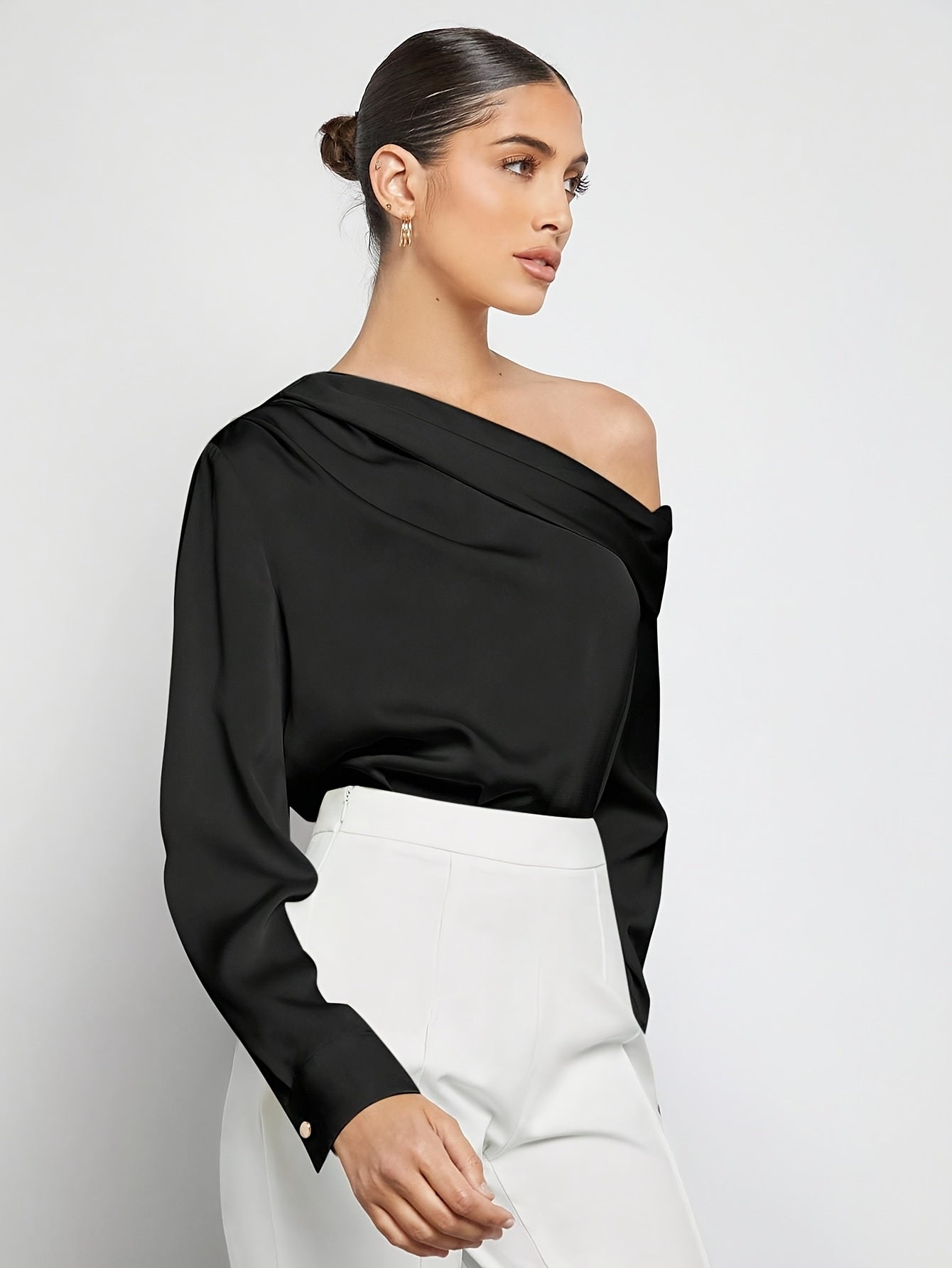 Bruna Aeppli by WL Boutique | Asymmetrical Pleated Satin Shirt – Effortless Urban Elegance