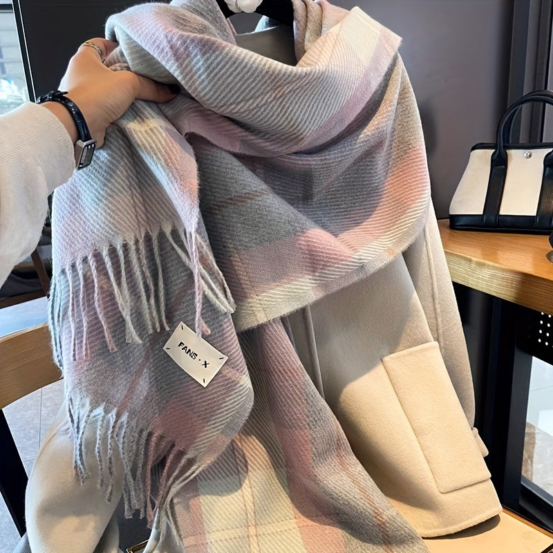 WL Boutique | Elegant Plaid Scarf – Light Purple &amp; Green Jacquard Shawl