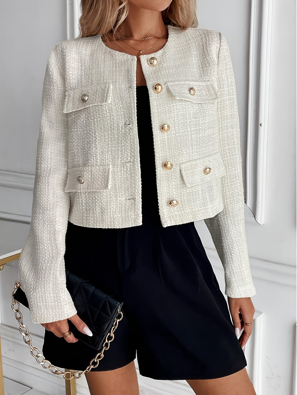 WL Boutique | Elegant Beige Blazer with Golden-Tone Buttons