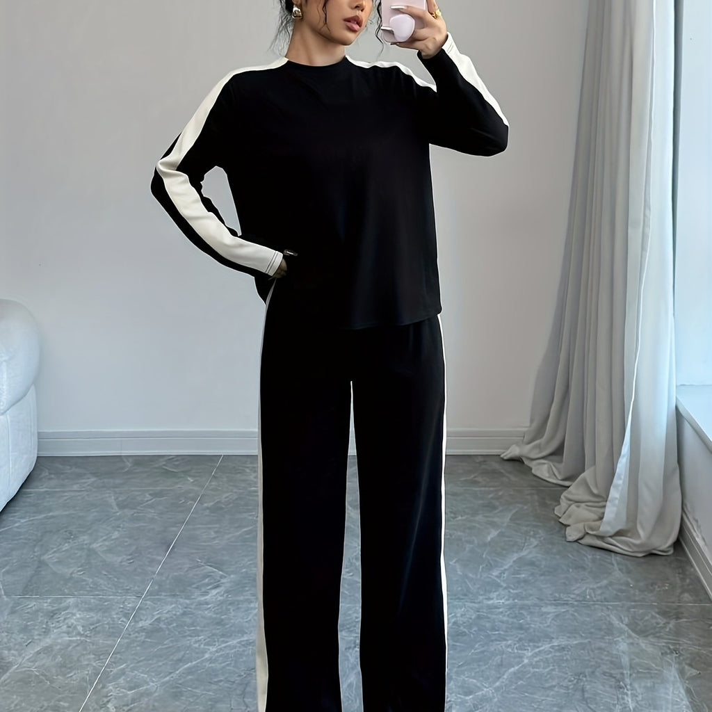 WL Boutique | Striped Contrast Round Neck T-Shirt &amp; Pants Set