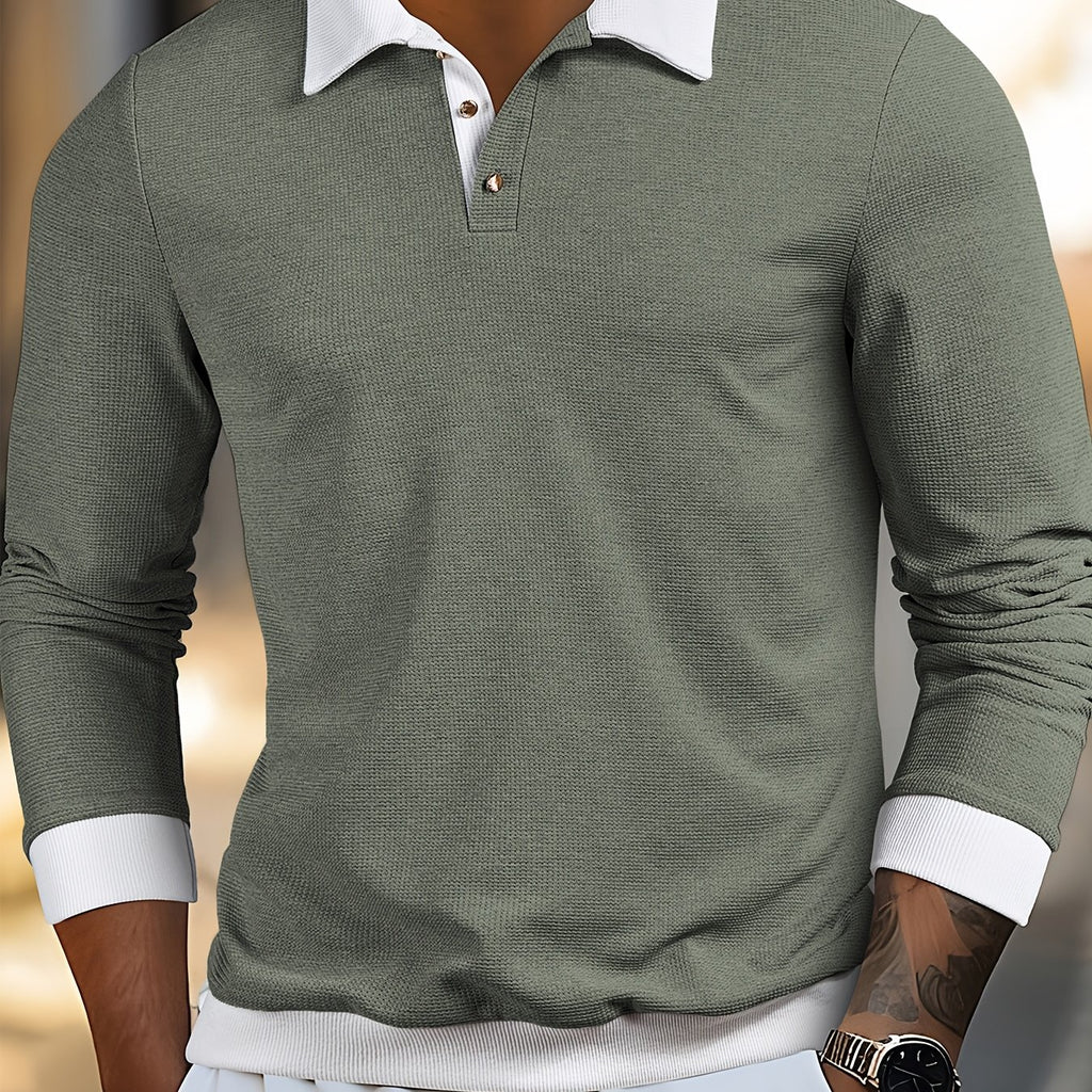 WL Boutique | Men’s Textured Waffle Knit Shirt – Contrast Collar &amp; Cuff Trim