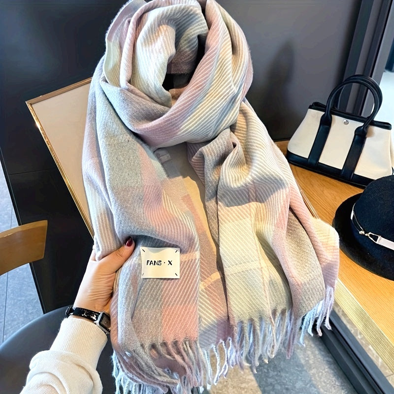 WL Boutique | Elegant Plaid Scarf – Light Purple &amp; Green Jacquard Shawl