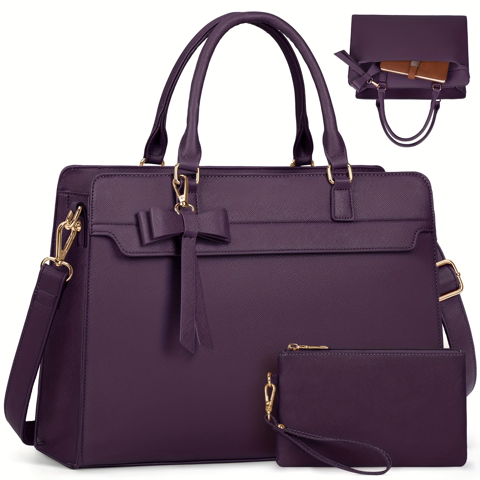 WL Boutique | Elegant Black PU Laptop Tote &amp; Satchel Set