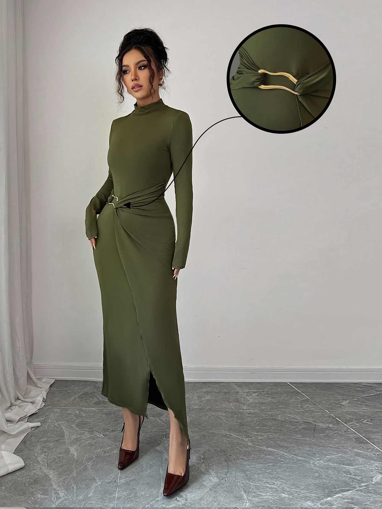 WL Boutique | Elegant Olive Green Winter Mermaid Dress