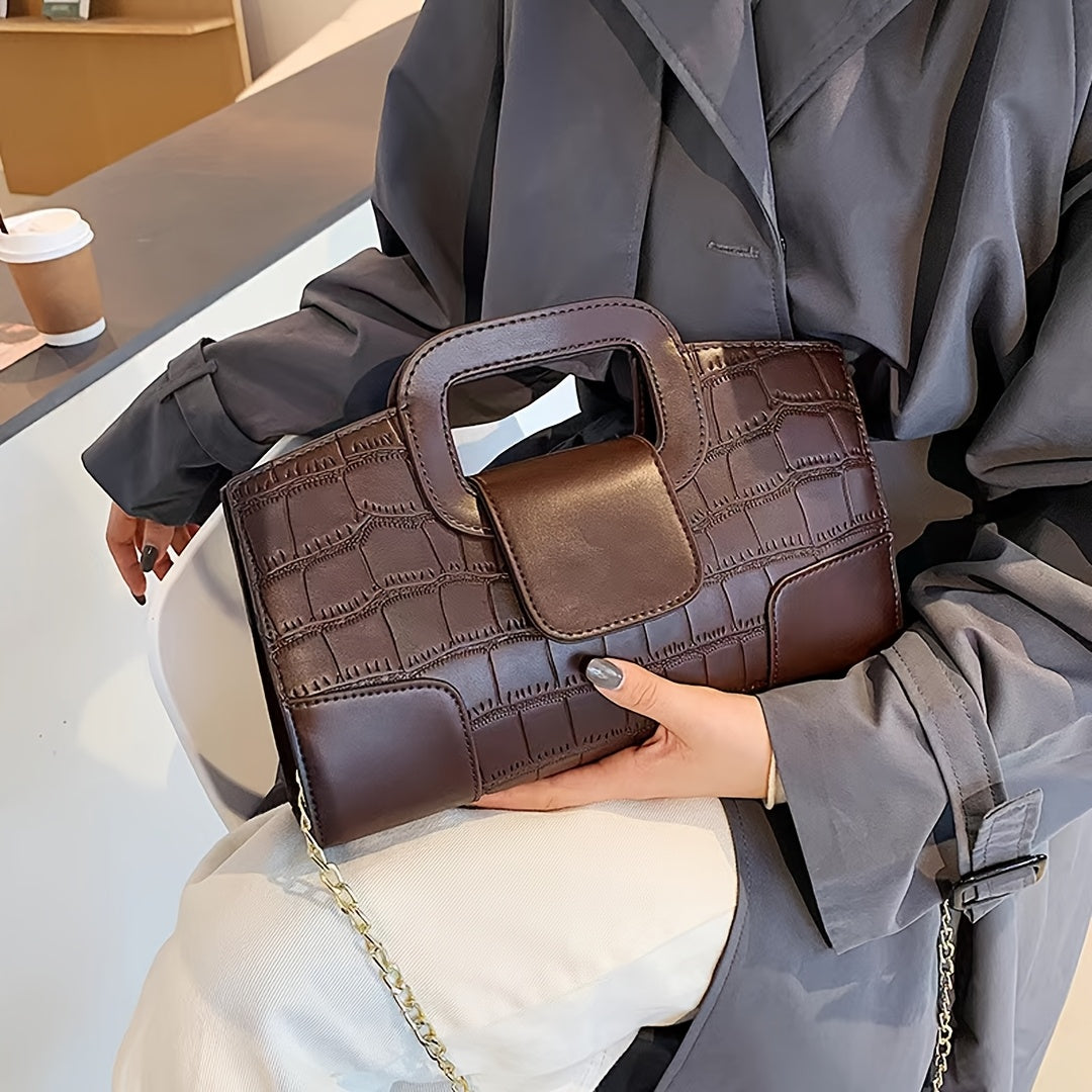 WL Boutique | Crocodile-Pattern Shoulder &amp; Crossbody Bag – Timeless Brown Elegance