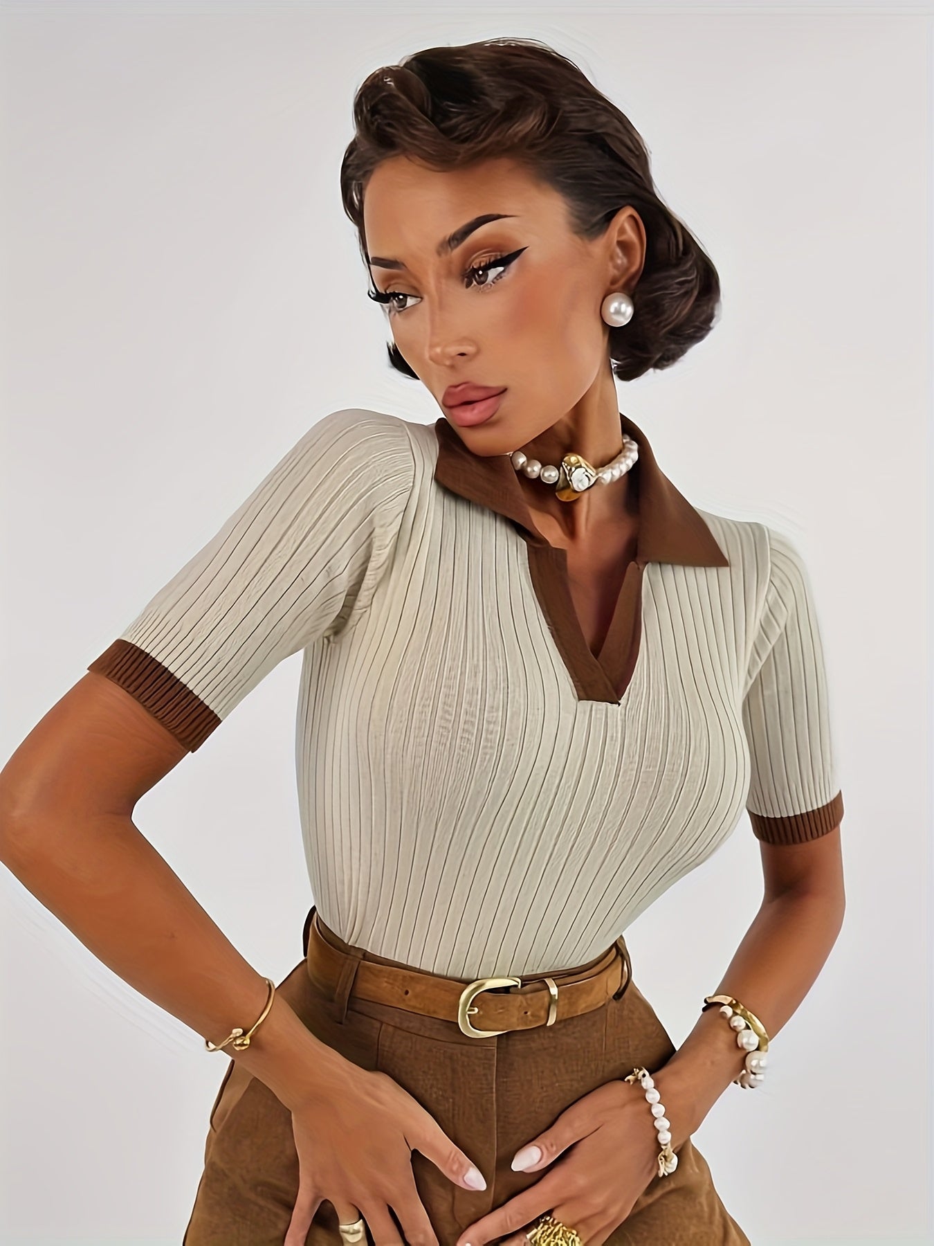 WL Boutique | Elegant Color Block Short-Sleeve Sweater