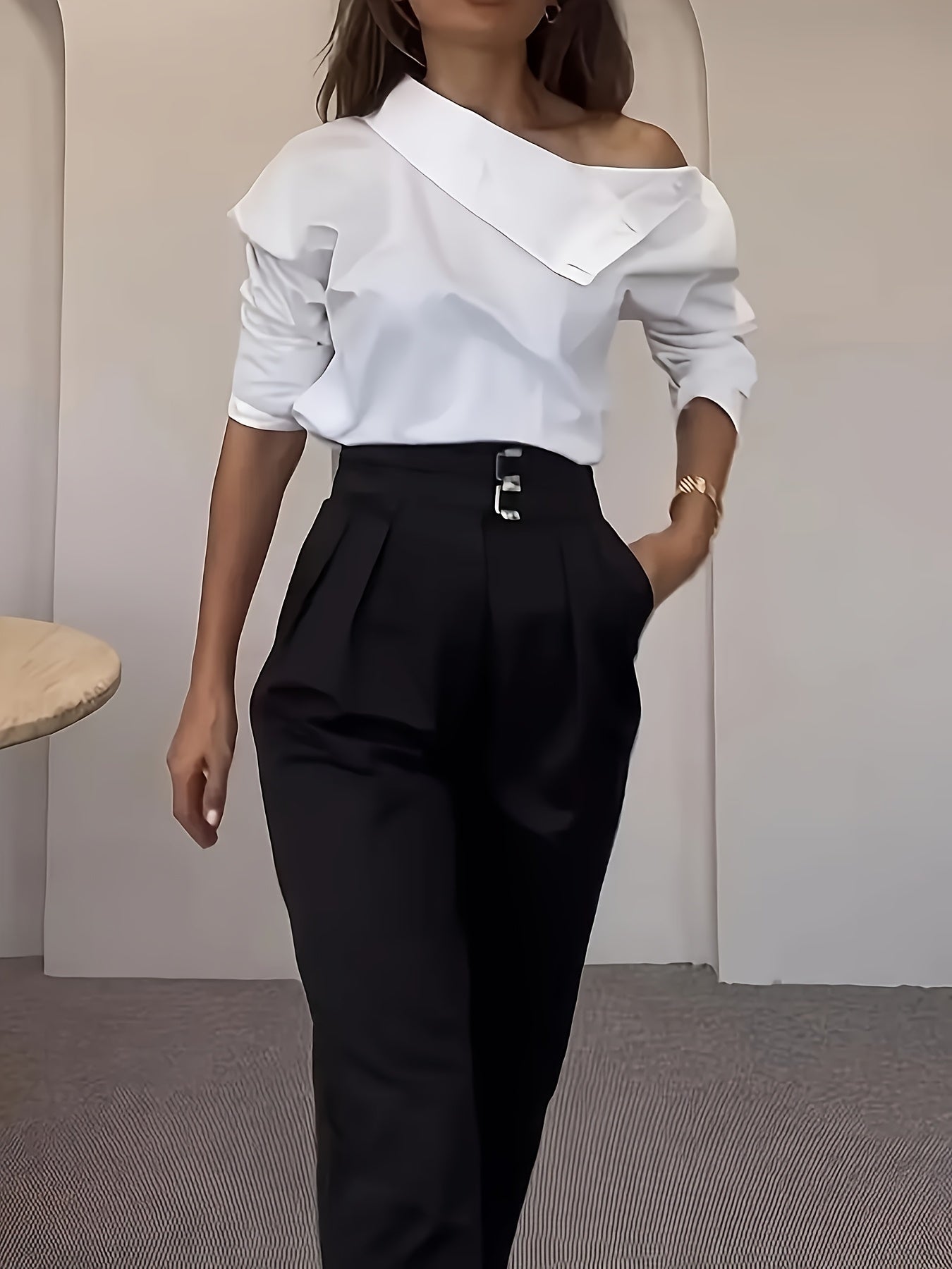 Bruna Aeppli by WL Boutique | Elegant Off-Shoulder High-Neck Blouse with Button Cuffs