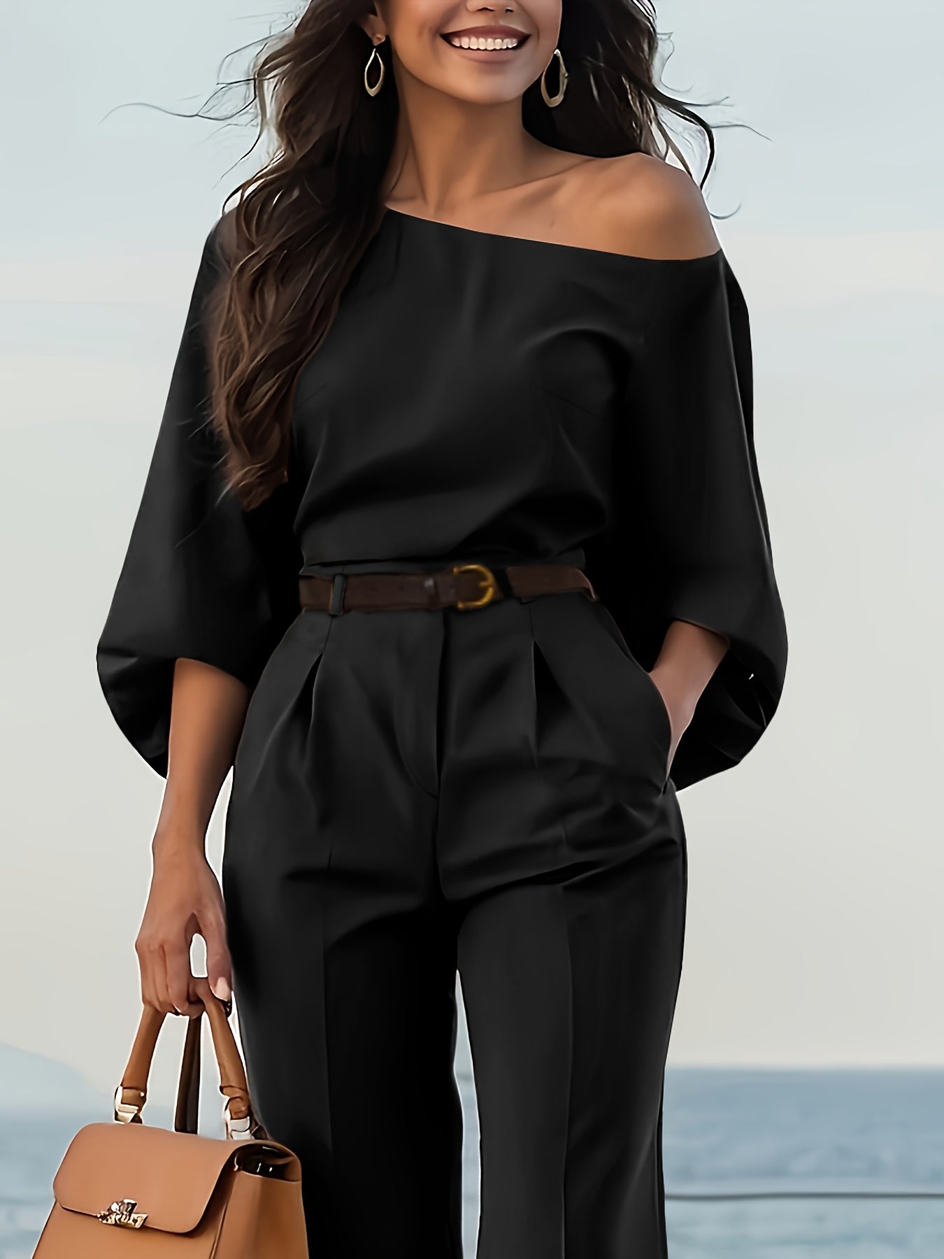 Bruna Aeppli by WL Boutique | Elegant Off-Shoulder Balloon Sleeve Blouse &amp; Wide-Leg Pants Set