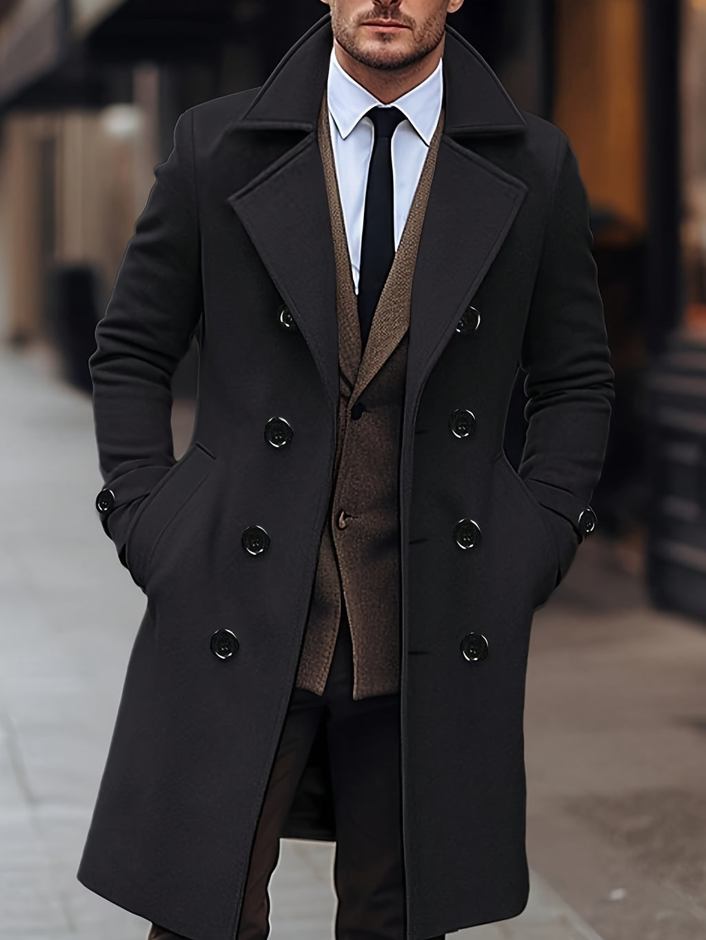 WL Boutique Men | Elegant Black Double-Breasted Winter Coat
