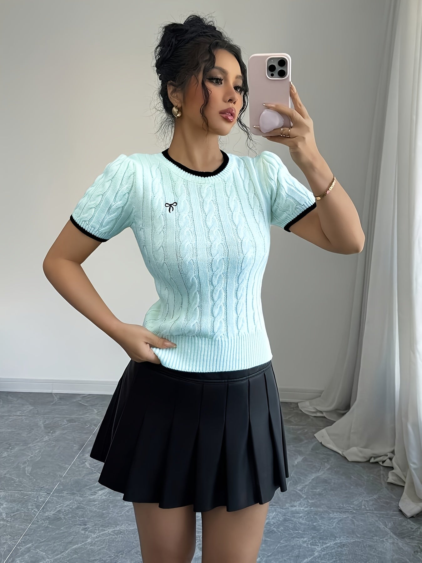 WL Boutique | Elegant Cat-Ear Detail Top with Two-Tone Edges