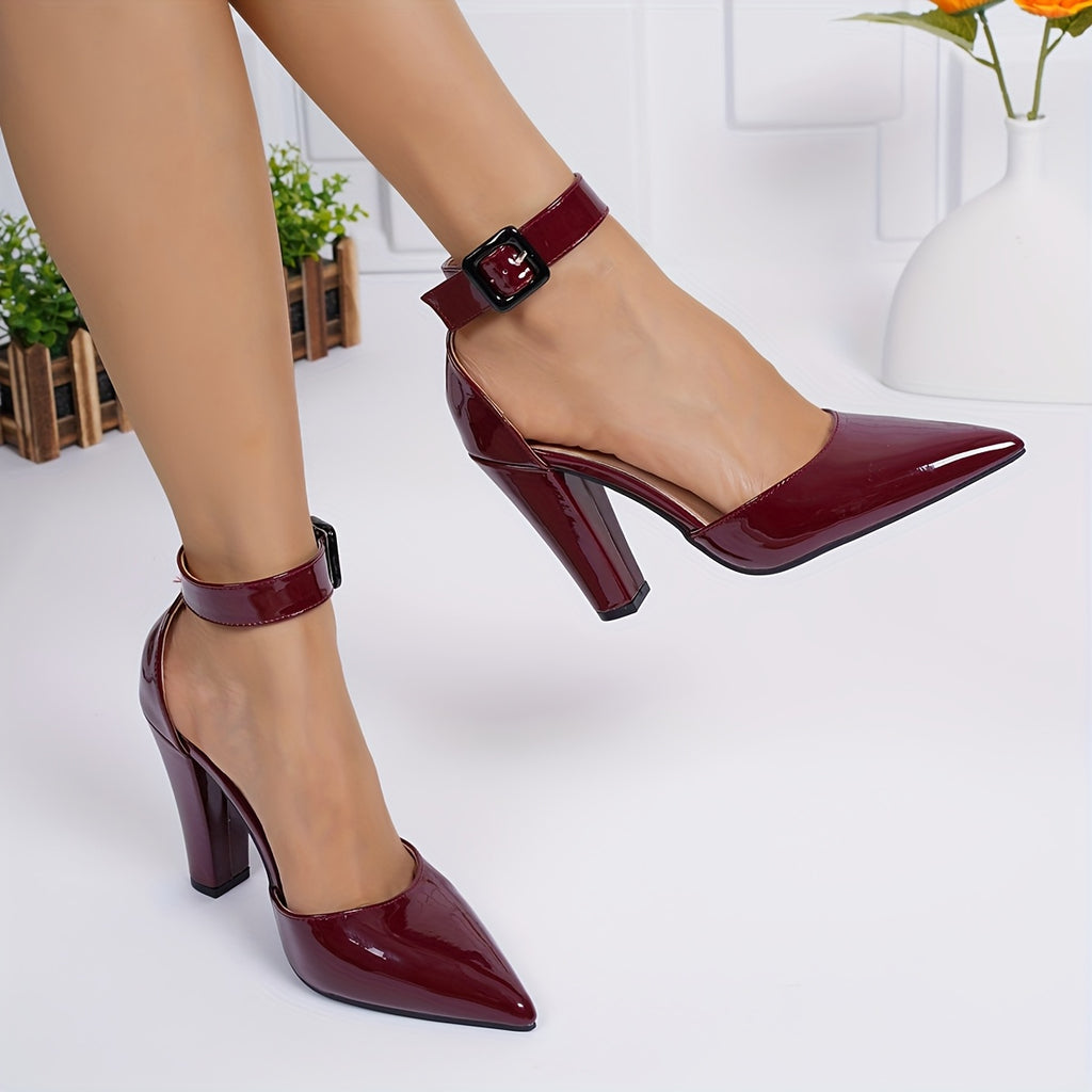 WL Boutique | Burgundy Glossy Ankle-Strap Stiletto Heels
