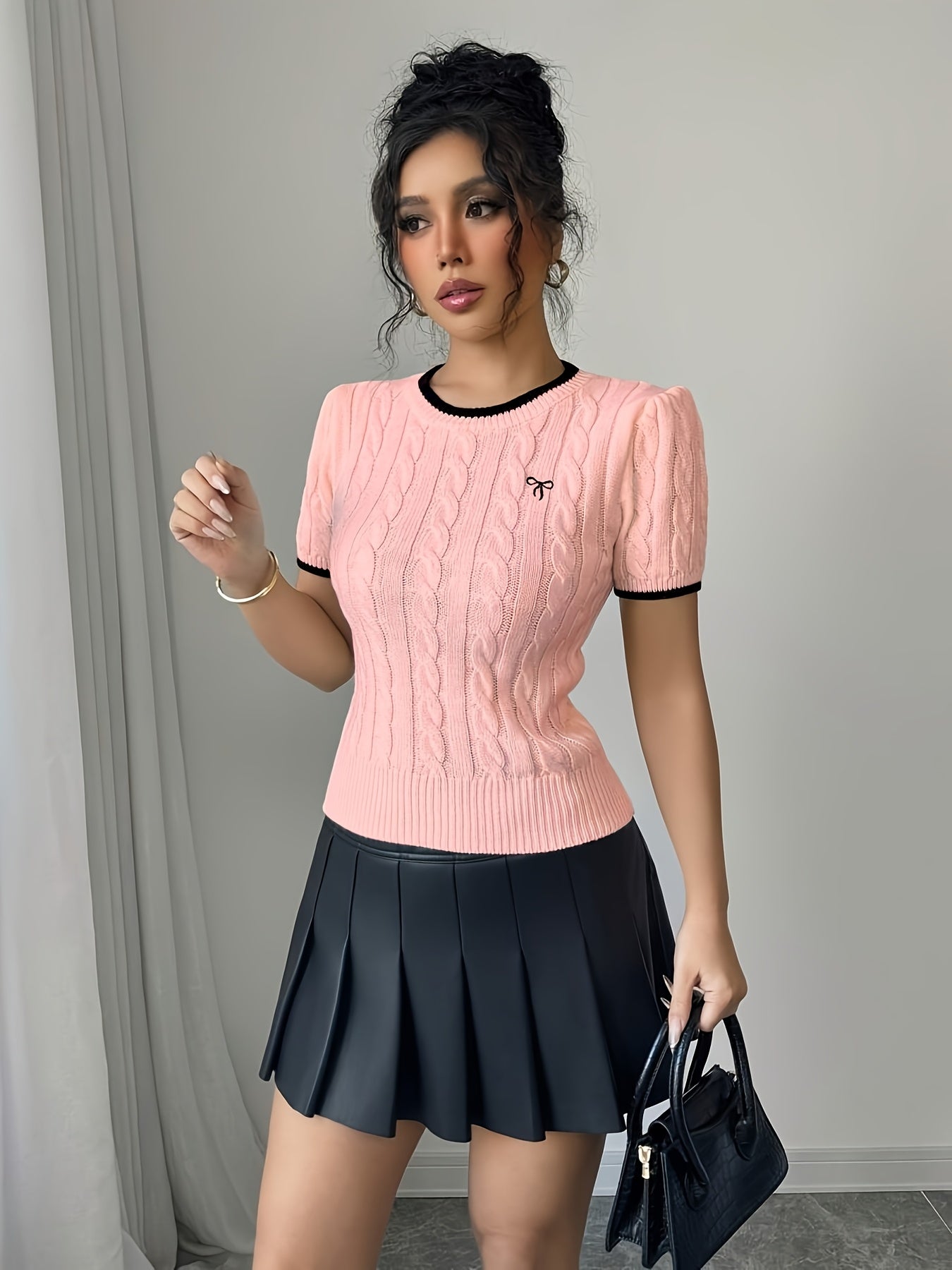 WL Boutique | Elegant Cat-Ear Detail Top with Two-Tone Edges