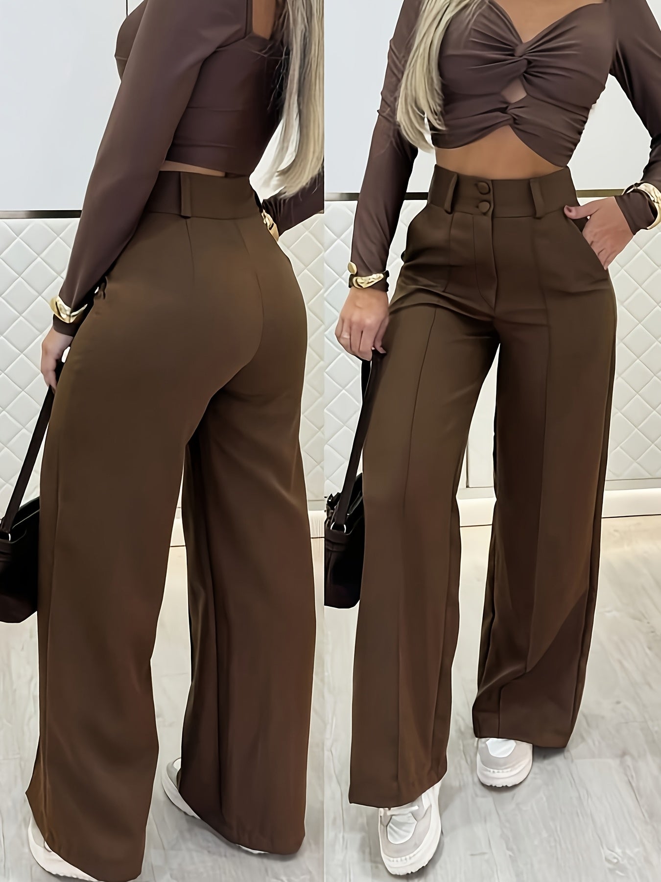 Elegant Wide-Leg Double-Breasted Trousers