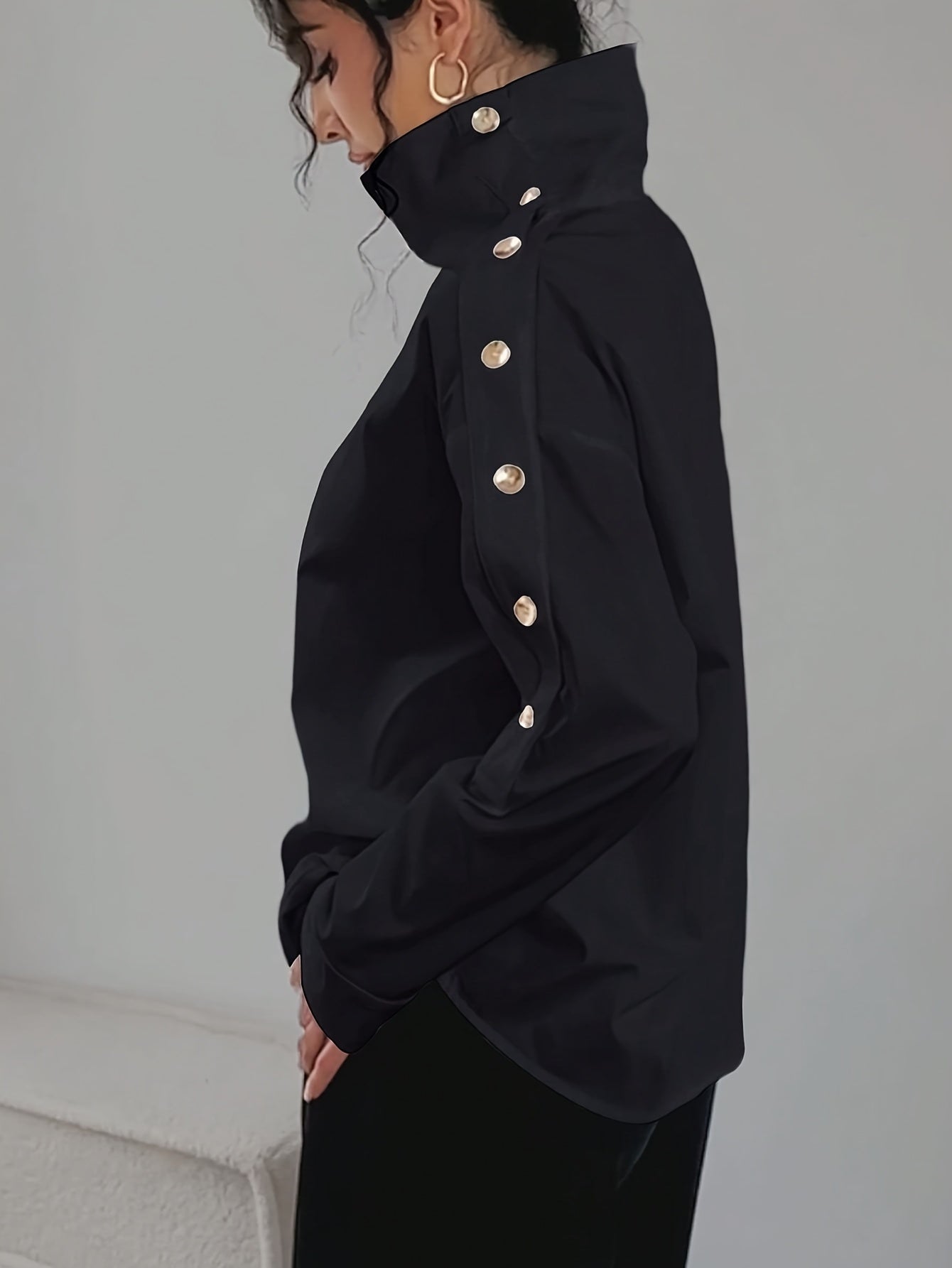 Bruna Aeppli by WL Boutique | Elegant Off-Shoulder High-Neck Blouse with Button Cuffs