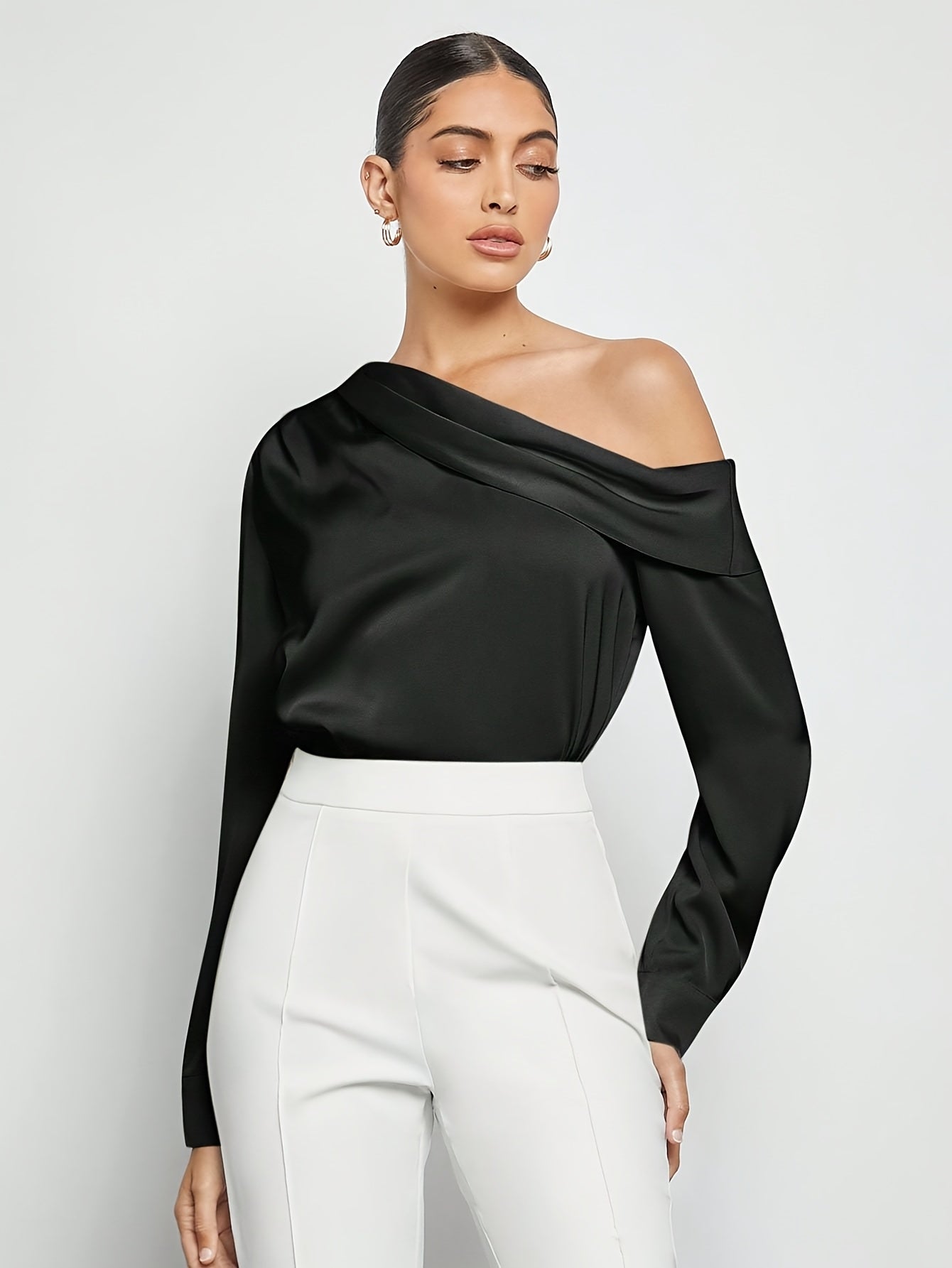 Bruna Aeppli by WL Boutique | Asymmetrical Pleated Satin Shirt – Effortless Urban Elegance